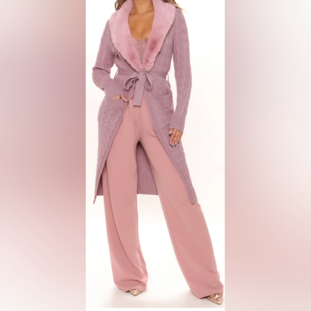 Fashion Nova Lavender Cardigan with Fur Trim Collar - Women's Size XS